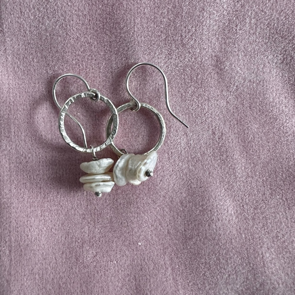 STerling silver dangle earrings with oyster shell pearls